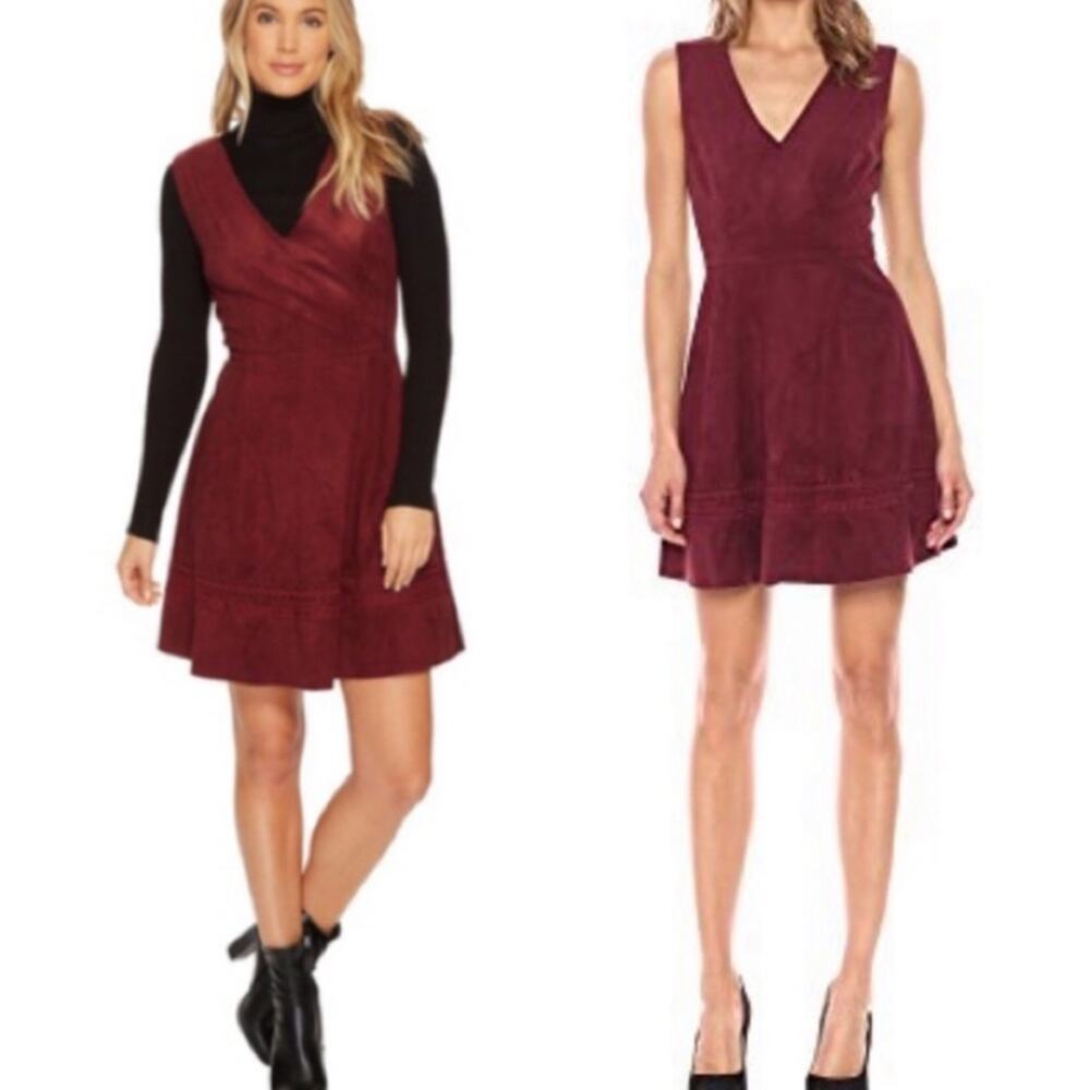 BB Dakota Burgundy Suede Mini Dress Jumper Sleeveless Fit and Flare Size 0